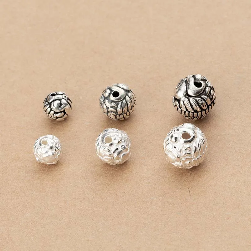 1pc/Lot 925 Sterling Silver Gold Swallow Beast Round Loose Beads 8mm 10mm 11.5mm Women Men Jewelry Spacers DIY Making Findings