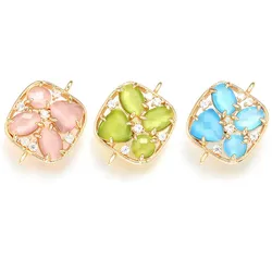 ZHUKOU 15x20mm Brass Cubic Zirconia square Crystal Connectors for Necklace Handmade jewelry making findings model:VS336