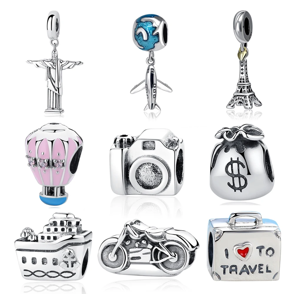 

New 925 Sterling Silver Charm Bead Plane Travel Camera Eiffel Tower Fit Bracelet DIY Jewelry Gift