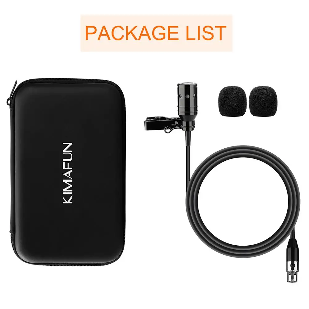 KIMAFUN Professional Lavalier Lapel Cardioid Condenser Microphone For AKG Wireless BodyPack Transmitter 3-pin XLR female