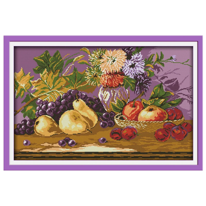 Joy Sunday Fruit Feast Patterns Counted Cross Stitch Set DIY 11CT 14CT 16CT Stamped DMC Cross-stitch Kit Embroidery Needlework