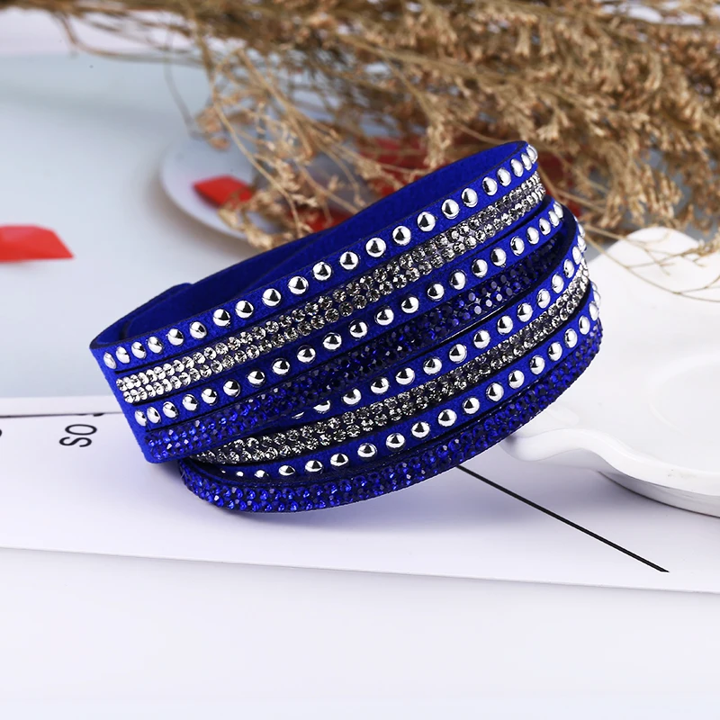 HOCOLE Trendy Charm Crystal Leather Bracelets For Women Wrap Multilayer Rhinestone Bracelet Female Fashion Jewelry Wedding Gift