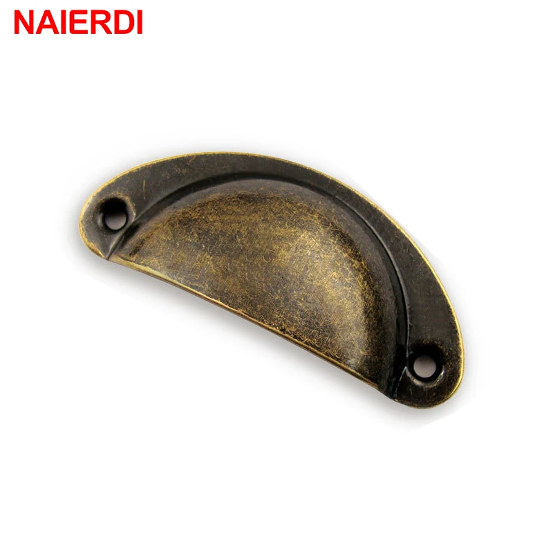 NAIERDI 2PCS Antique Handles Vintage Cabinet Knobs Retro Drawer Door Box Handle Cupboard Brass Frame Pull Furniture Hardware
