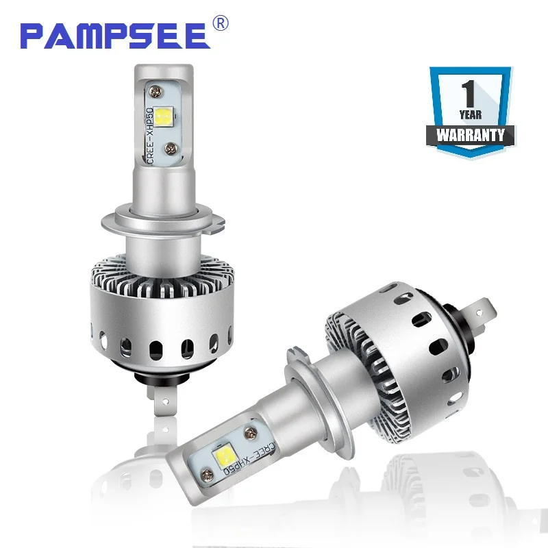 PAMPSEE 2Pcs 7S H4 H7 Led Car Headlight Automobiles LED Bulb XHP-50 40W 8000LM H1 H11 9005 9006 Car Styling 6500k DC12-24V