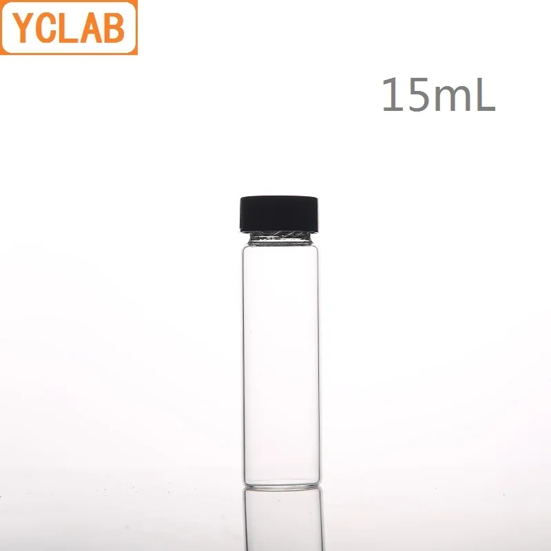 YCLAB 15mL Glass Sample Bottle Serum Bottle Transparent Screw with Plastic Cap and PE Pad Laboratory Chemistry Equipment