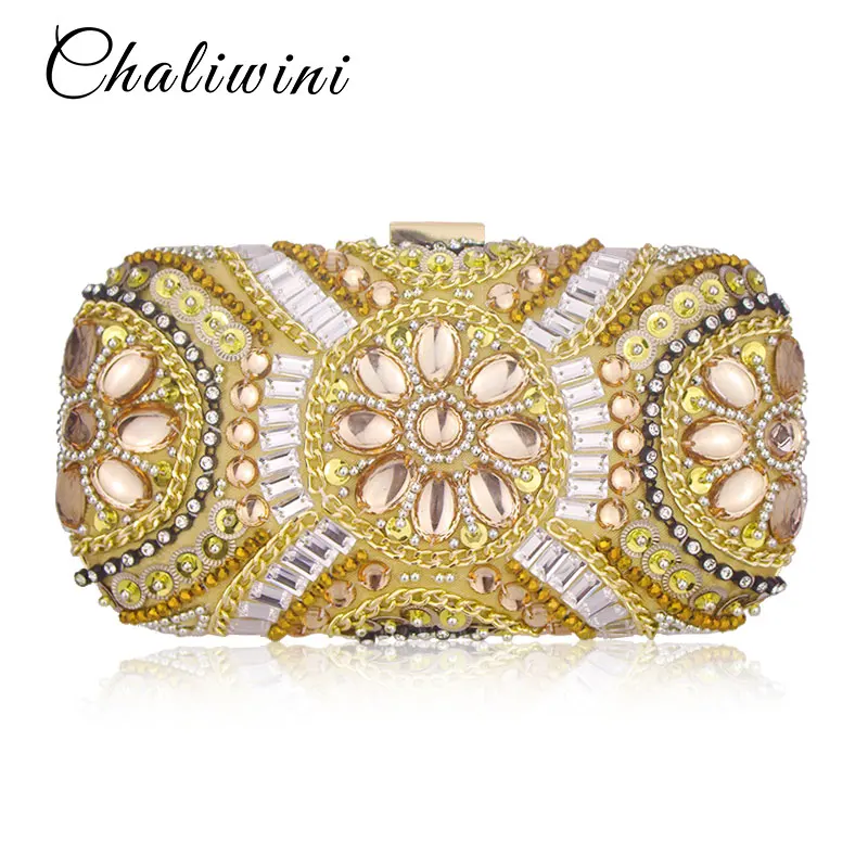 Chalwini Vrouwen Crystal Avondtasje Retro Kralen Clutch Tassen Wedding Diamond Kralen Tas Strass Kleine Schoudertassen