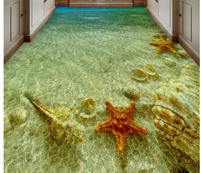 

3d flooring Starfish Conch Bathroom Bedroom 3D Floor bathroom pvc wallpaper 3d floor painting wallpaper