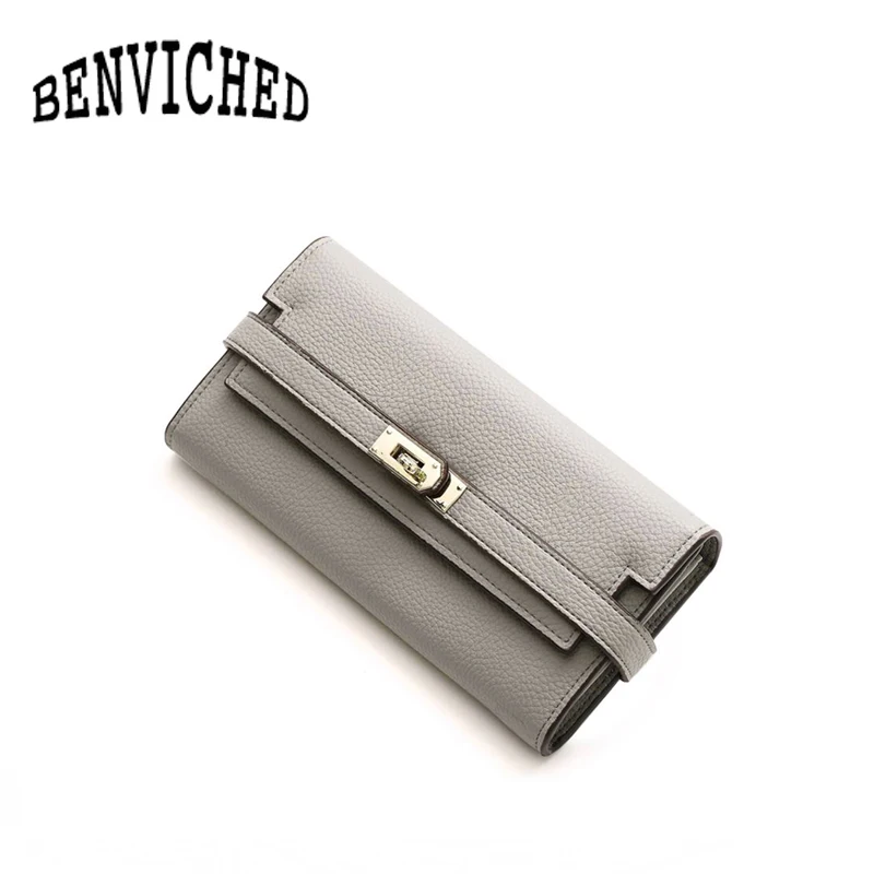 BENVICHED New Female Package Long Wallet Fashion Cross Lock Litchi Pattern Ladies Hand Bag R356