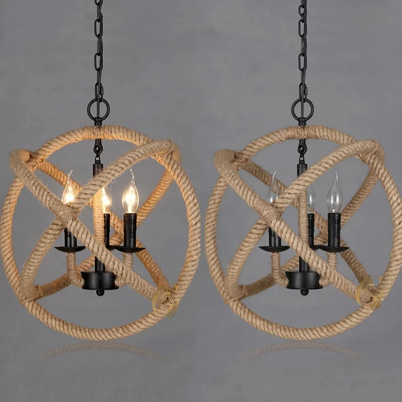 American Retro Industrial Wind Hemp Rope Spherical Pendant Light Bedroom/Bedside/Restaurant/Passage Living Room Lighting E14