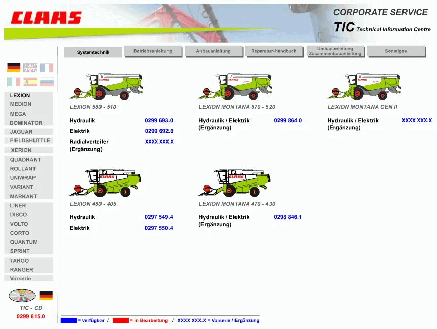 

For Claas BIGTIC Technical Information