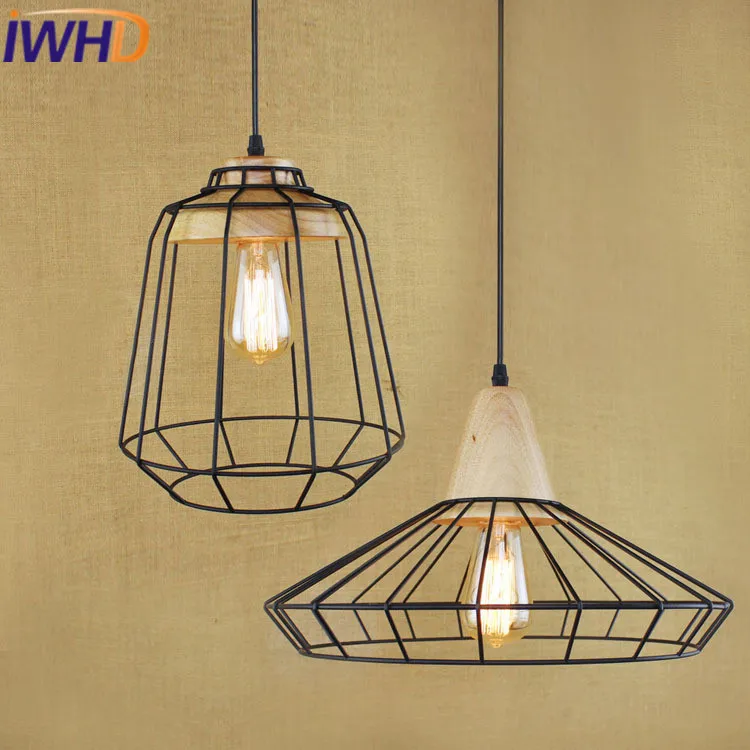 

IWHD LED Pendant Lamp Iron Vintage Lamp Bedroom Dining Wood Loft Industrial Hanging Lights Black Kitchen Suspension Luminaire