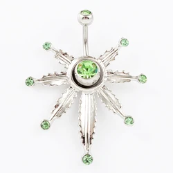 Maple leaf big style body jewelry women green stones belly button ring 14G Stainless Steel navel bar piercing fashion jewelry