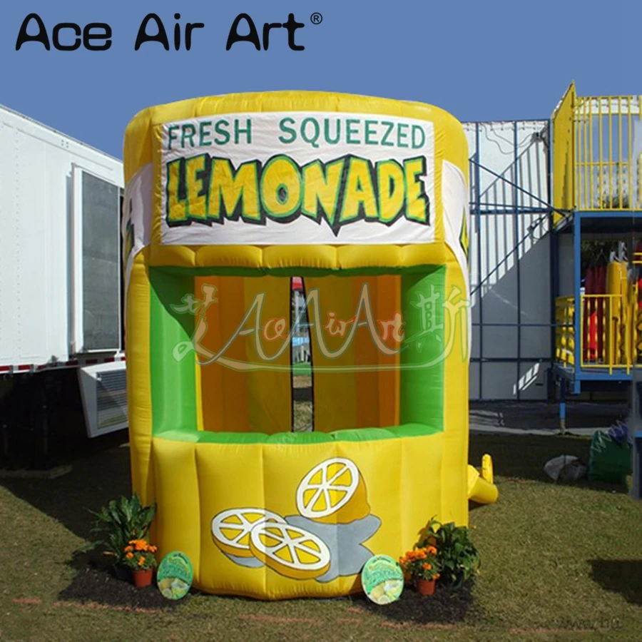 

Hot sale inflatable lemonade sale stand grande booth,lemon juice concession tent with removable banners for summer entertainment