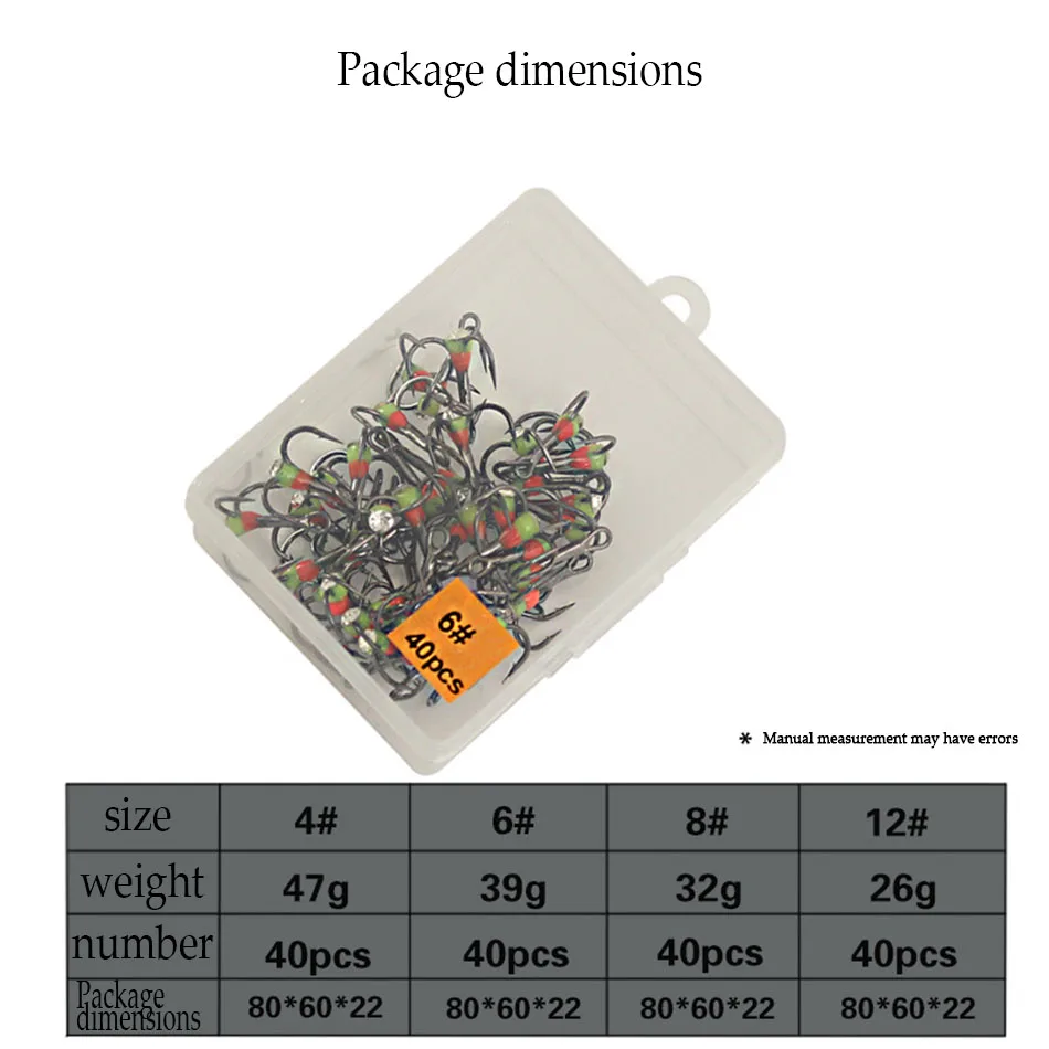 5pcs40pcs Ice Fishing Rainbow Hooks HighCarbon Steel Material Treble Black Fishing Hook Round Folded Saltwater Bass Tackle Tools