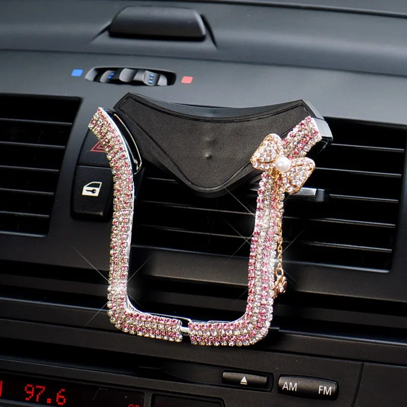 Wholesale Diamond Flower Bowknot Universal Car Phone Holder Crystal Rhinestone Car Air Vent Mount Clip Car iPhone Holder