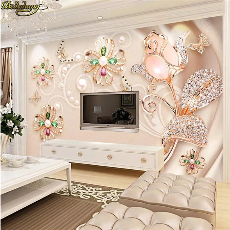 

beibehang Custom Modern jewelry gemstone Wallpaper 3D European Flower Wall Painting Pictures Living Room TV Background Wallpaper