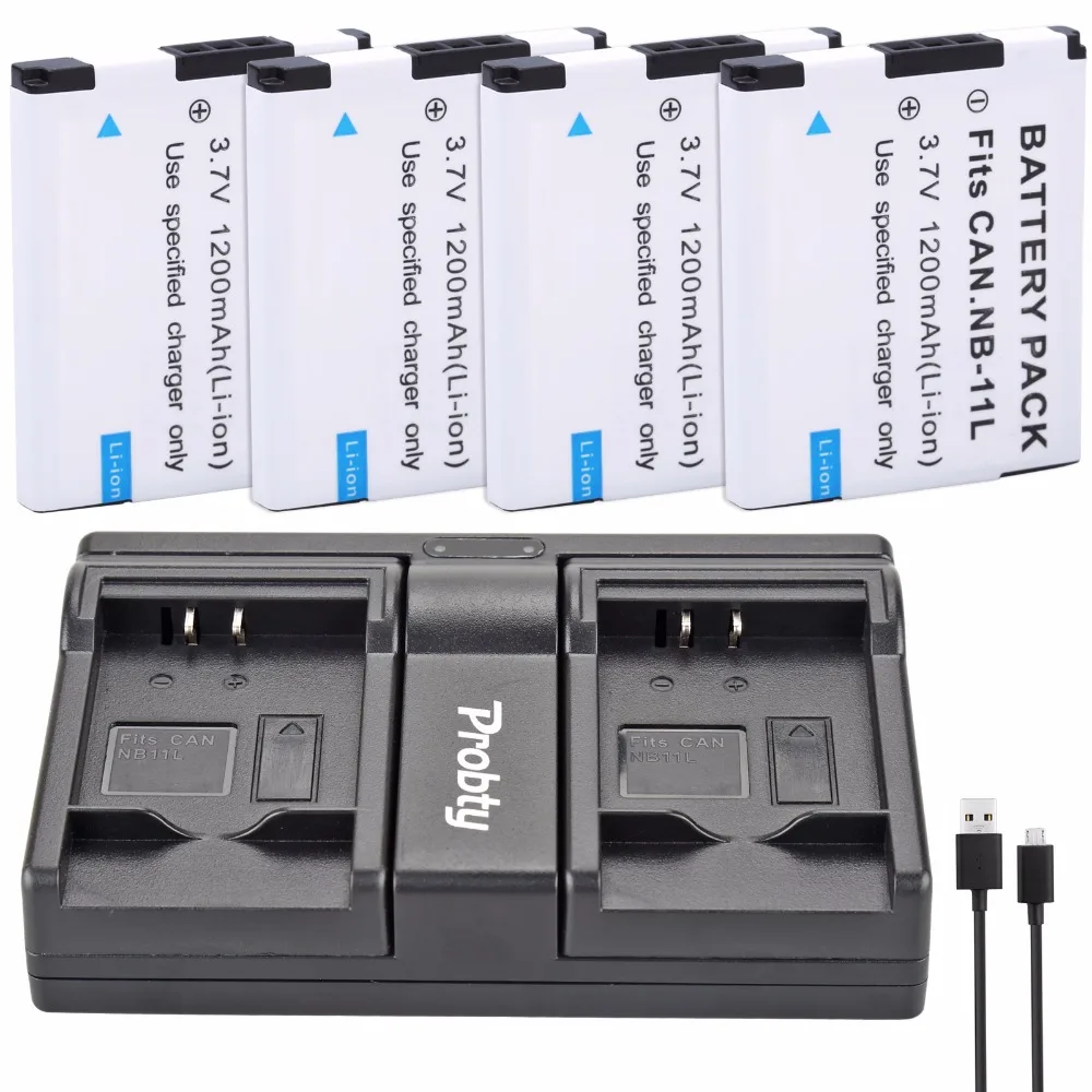 

4 Pcs NB-11L NB 11L Camera Battery + USB Dual Charger For Canon A2600 A3500 A4000IS IXUS 125 132 140 240 245 265 155 HS