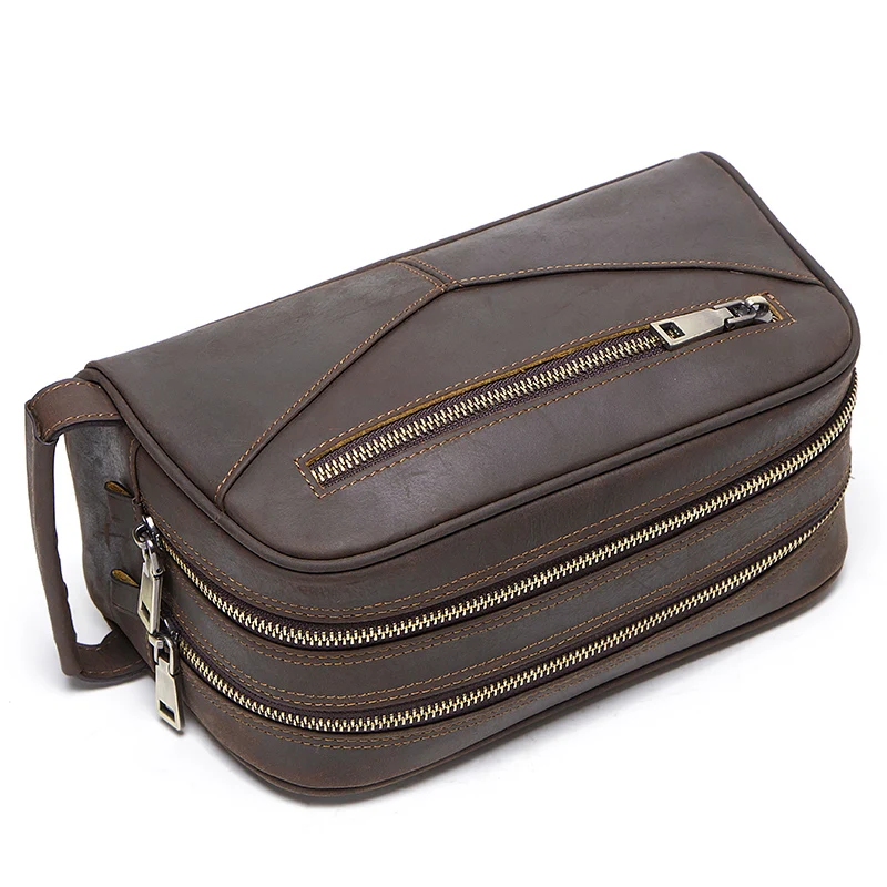 CONTACT\'S-Bolsa de cosméticos crazy horse de cuero genuino para hombre, neceser de viaje, bolsas de aseo de gran capacidad, organizador de maquillaje