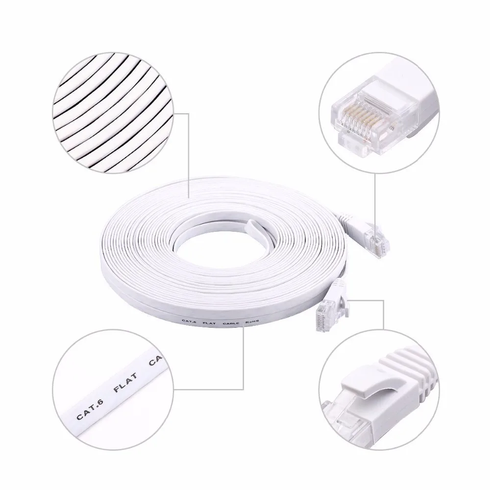 20M  Pure copper wire CAT6 Flat UTP Ethernet Network Cable RJ45 Patch LAN cable white color