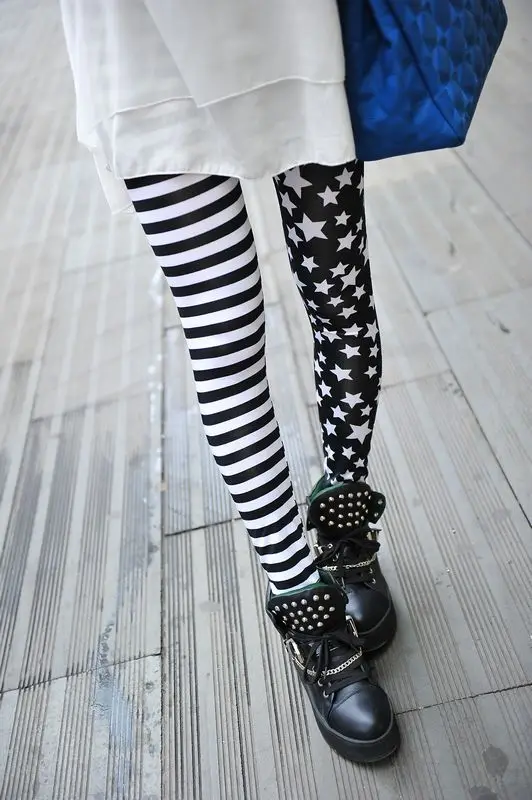 Woman Jeggings Elastic Stripe Star Print Leggings Fashion Cropped Trousers Woman leggins Pencil Pants L1071