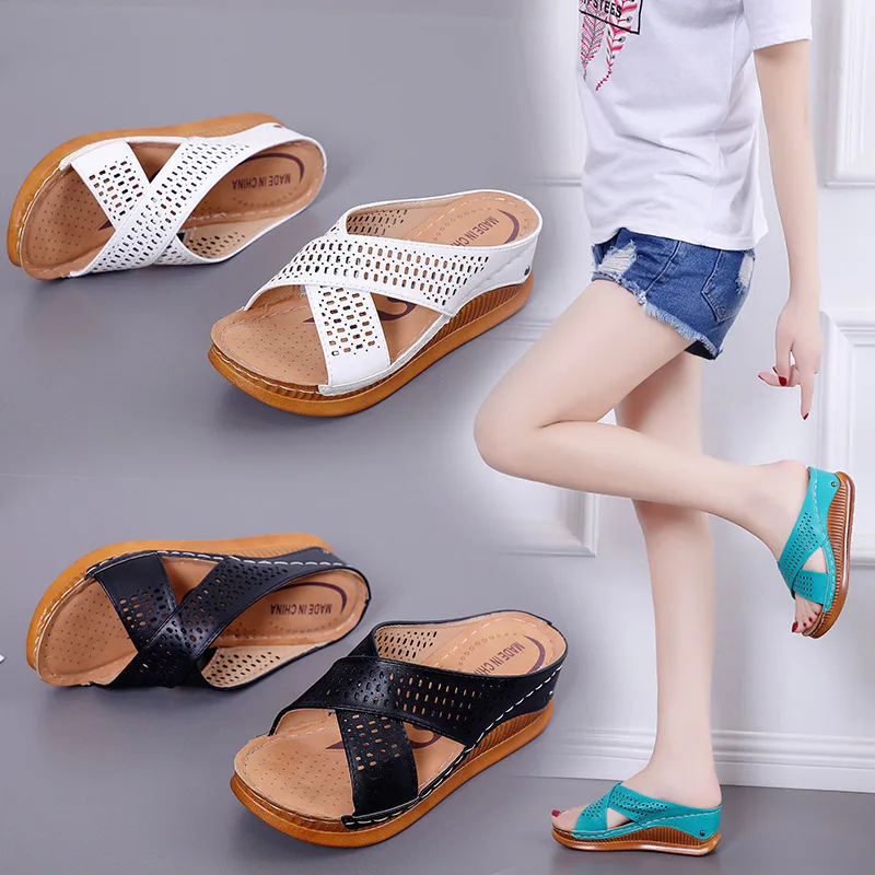 

Women Wedges Slippers Sandals Summer Shoes Woman Platform Sandals Cut-out Style Soft Sole Slip-on Mothers Casual Slides SH022610