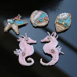 1 PCS Handmade Beads seahorse shell patch applique sew on beading applique clothes shoes bags decoration patch DIY