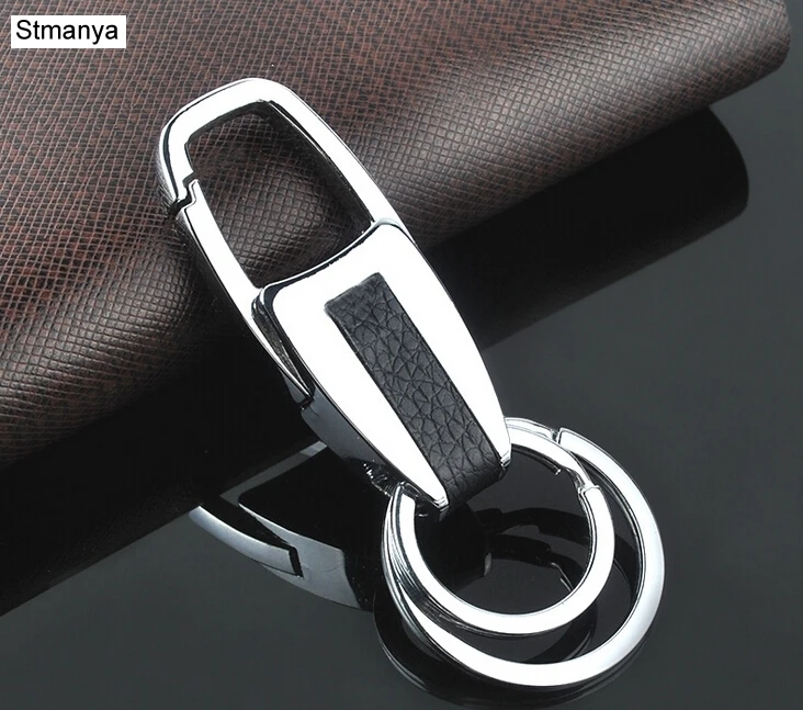 Men New Silver Color Key chain fashion Double ring Separate your home and office keys Women Charm Car key Ring Best Gift