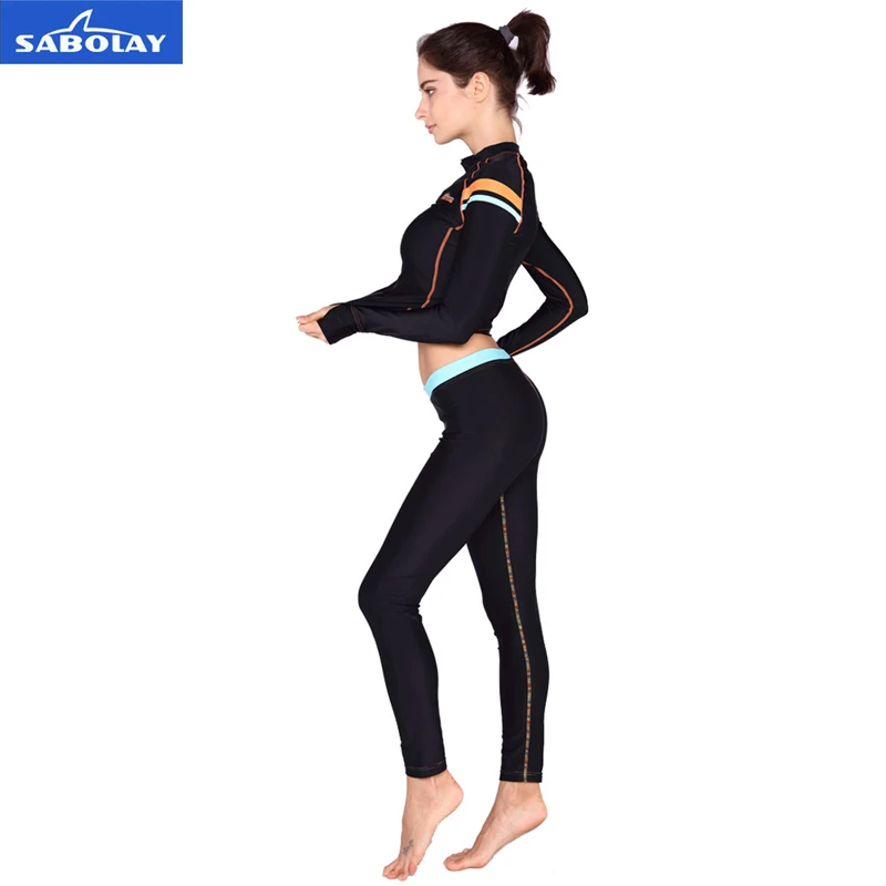 SABOLAY Women Men Swim Lovers Rash Guards Shirts Surfing Cardigan Super Elastic Large Size With Lycra Soft Zipper Shirts Pants