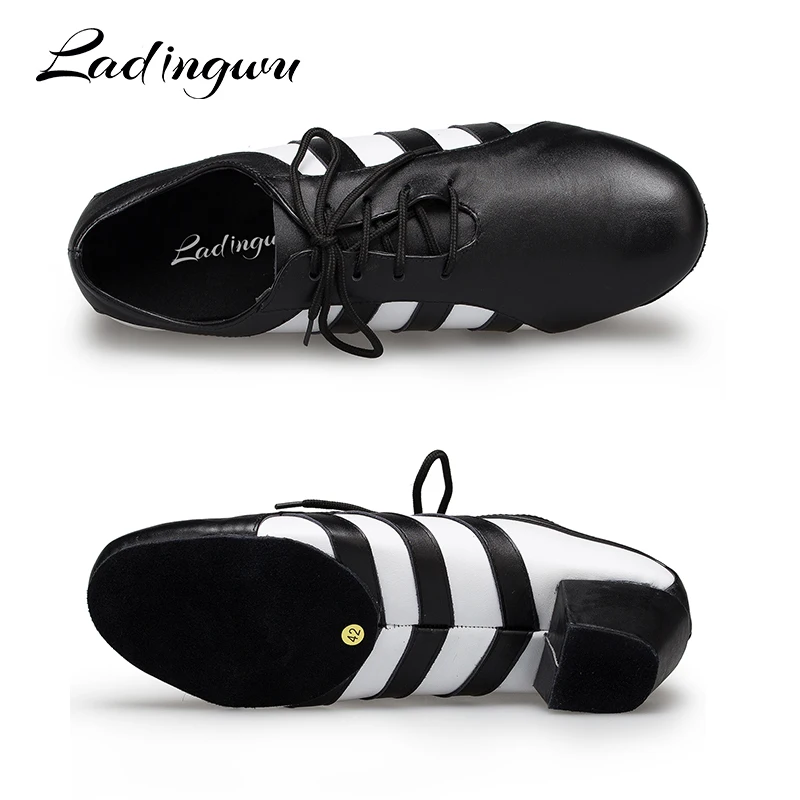 Ladingwu New Genuine Leather Shoes Men Ballroom Dance Shoes Man Soft Bottom Wedding Shoes Latin  Dance Shoes indoor Heel 2.5/4.5