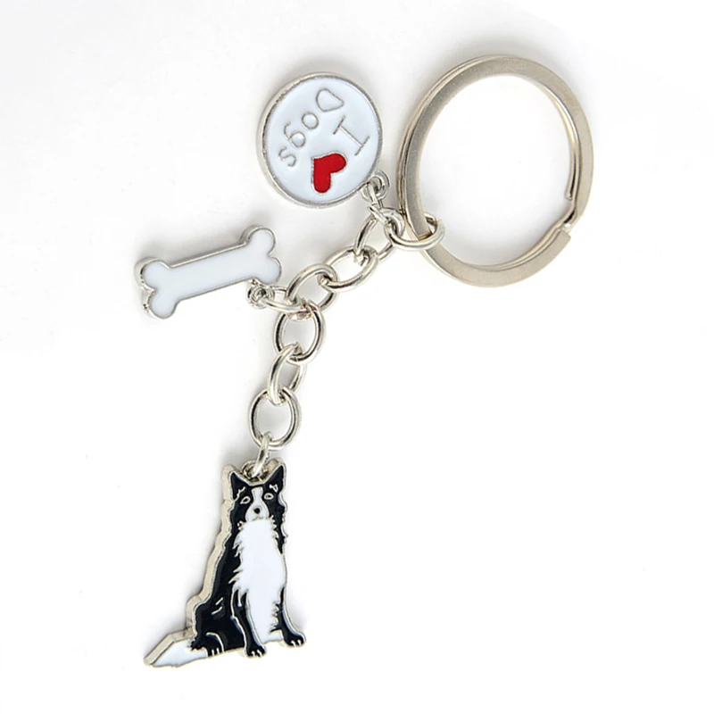 Border Collie dog pendant key chains for men women metal bag charm car keychain key ring Jewelry Gifts