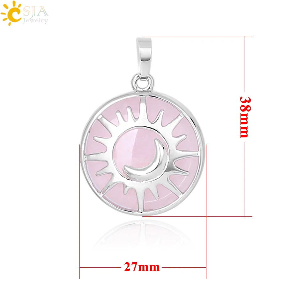 Sun & Moon Reiki Healing Natural Stone Pendant Amethysts Clear Crystal Quartz Charms for Jewelry Making Necklace Women Men F336