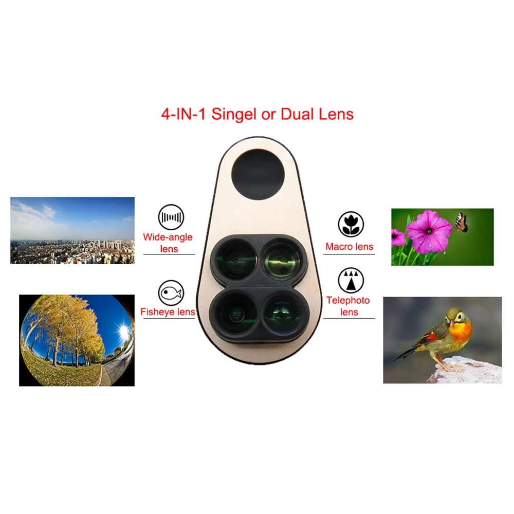 4 in 1 Camera Lens For OnePlus 5 Macro Wide Angle Lens Fisheye Telescope Lens For iPhone 8 Plus 7 7Plus Honor 9 Xiaomi Mi6 MI5X