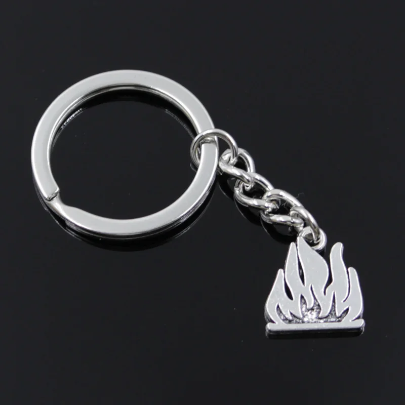 New Fashion Men 30mm Keychain DIY Metal Holder Chain Vintage Flames Fire 15x18mm Silver Color Pendant Gift