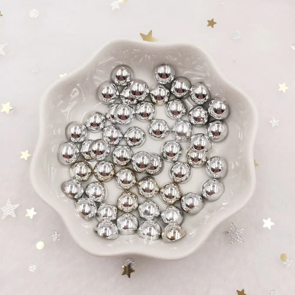 300pcs resin shiny 8mm round silver bead Flatback stone applique DIY Wedding scrapbook half beads ornament craft SF611*3