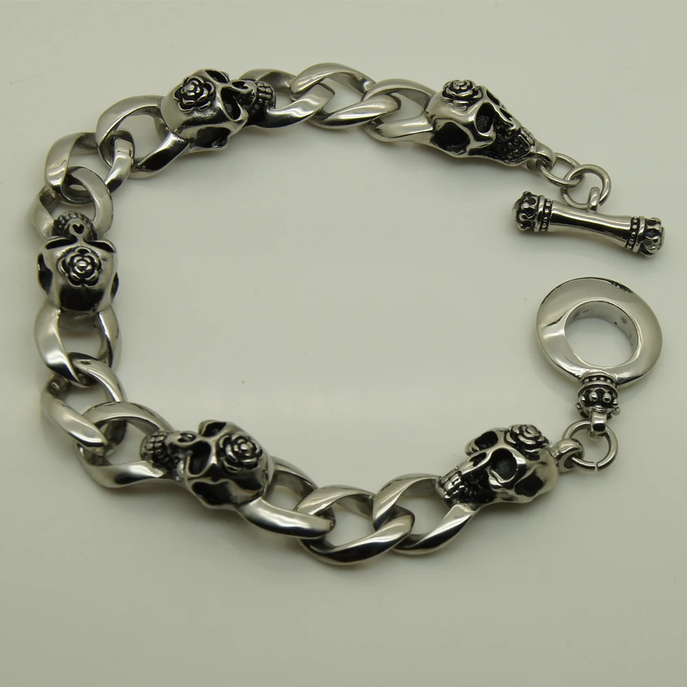 punk cool rose skull men/boy's stainless steel   chain bracelet men jewelry bracelet