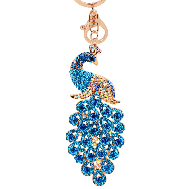 EASYA 4 Colors Bling Rhinestone KeyChain Elegant Colorful Peacock Keychain Peafowl Peahen Keyring Bag Pendant Car Key Chain Ring