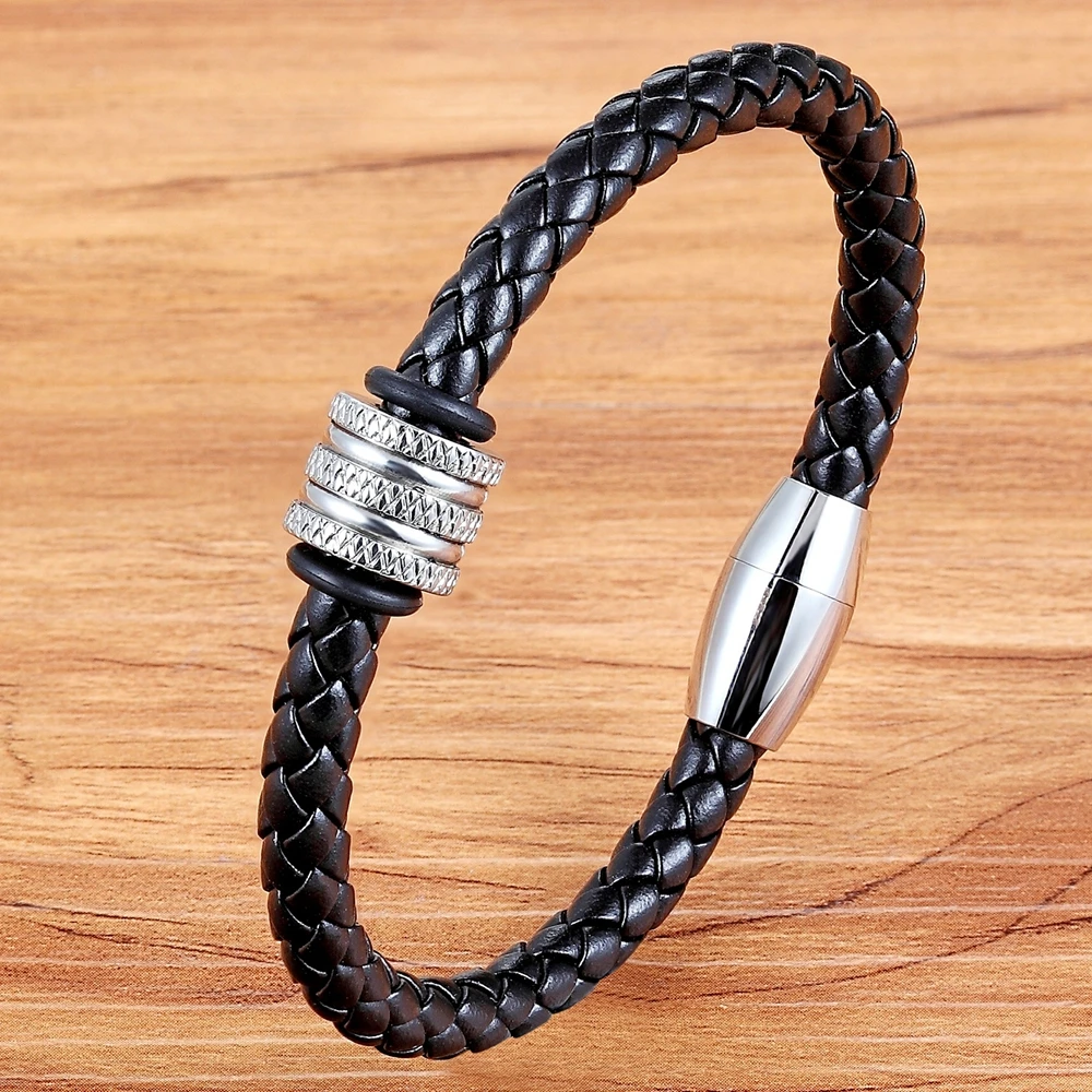 TYO Elegant Bangle Frosted Gear Genuine Leather Bracelet & Bangle For Men Simple Jewelry 19/21CM Magnet Clasp Birthday Present