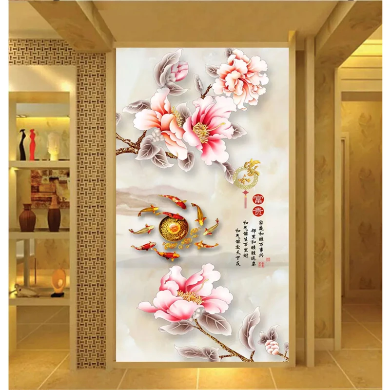 

Beibehang модные индивидуальные шелковые ткани 3d обои 3D дерево богатства пион крыльцо фон обои домашний декор украшения