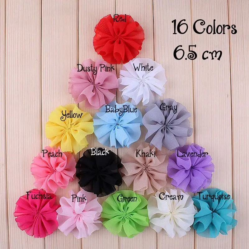 10pcs 6.5cm 15colors DIY Solid Chiffon Ballerina Hair Flower With Clips Accessories Artificial Fabric Flowers For Headbands