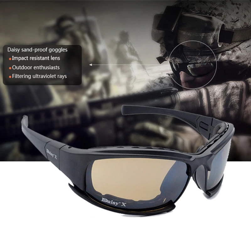 Daisy x7 Tactical Glasses 4 Lens Shooting Military Goggles Sport Running Hiking Hunting Climbing Sunglasses Army Eyewear