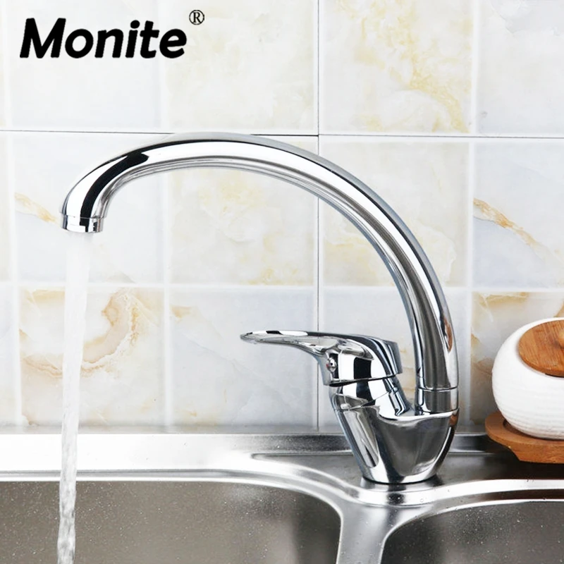 

Monite 360 Degree Rotation Chrome Brass Swivel Kitchen Faucet Single Handle Deck Mounted Polished Mixer Basin Sink Mixer Tap