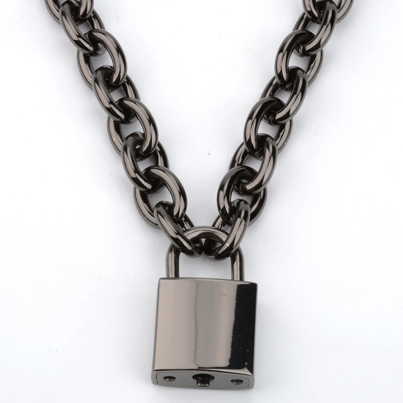 Gun Black Men Women Unisex Chain Necklace Heavy Duty Square Lock Padlock Choker Collar Link Necklace
