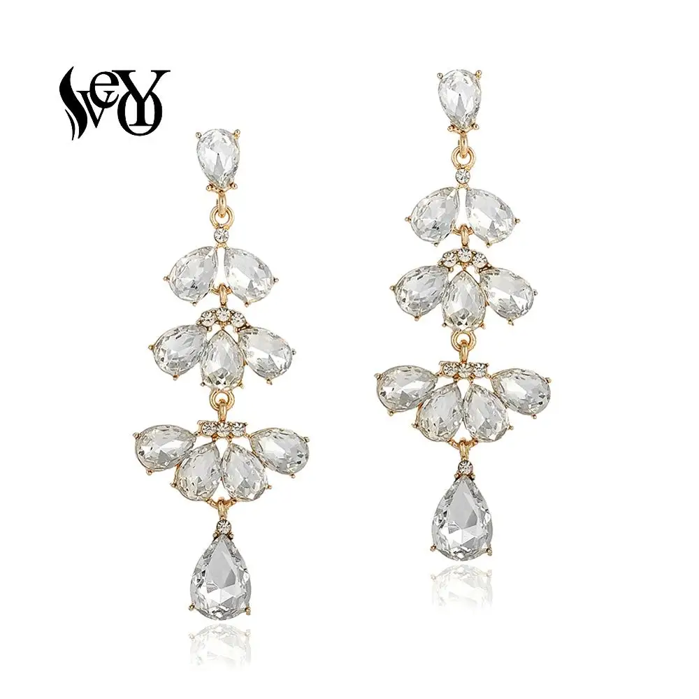 VEYO Leaf chain Drop Crystal Earrings for Women Trendy Long Earings Fashion Jewelry Pendientes New Gift