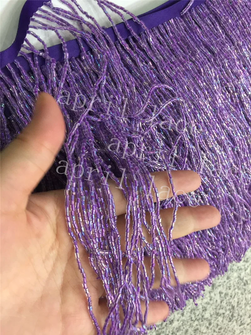 DX004#  5 yards /bag 15cm width shinning colorful  lilac beads ribbon fringe tassel for garment/decorative/wedding dress