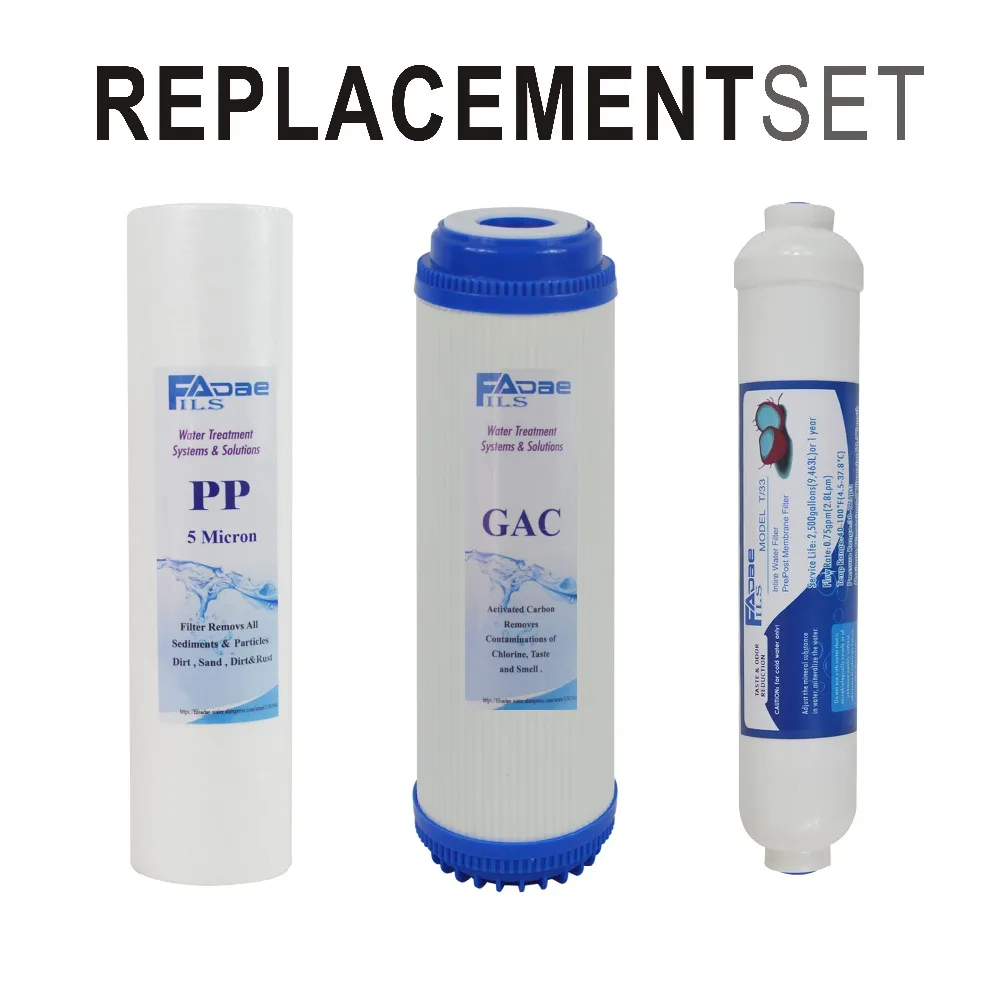 

3-Stage Drinking Water Filtration System Replacement set - 3 filters with Sediment PP , Activated Carbon ,Post carbon Filter