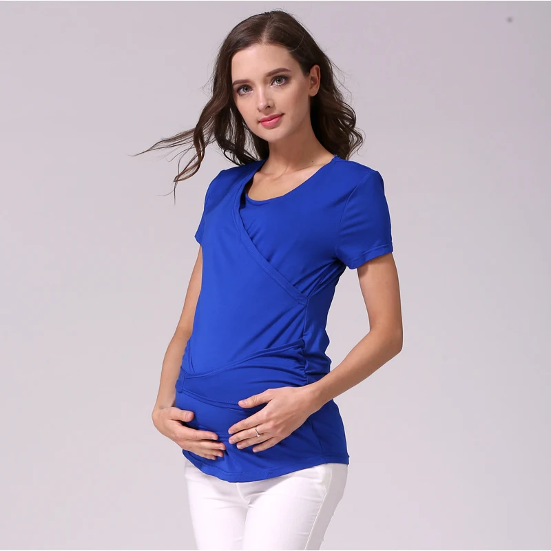 Summer Short Sleeve Maternity Clothes Breastfeeding Top Nursing Soild Tees Clothes for Pregnant Women Gravida T-shirt