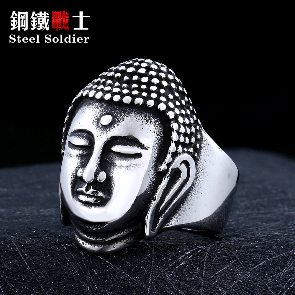 Steel soldier 316L Stainless Steel jewelry religion Sakyamuni Buddha ring wholesale rings