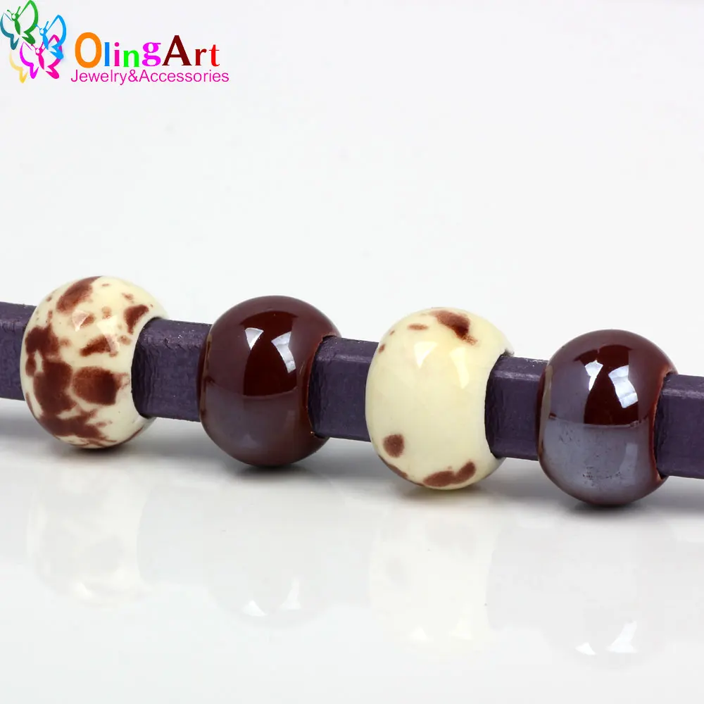 OlingArt 16*12mm 6pcs/lot Leather clasps brown Ceramic Large round hole beads New Hot Sale DIY Jewelry making