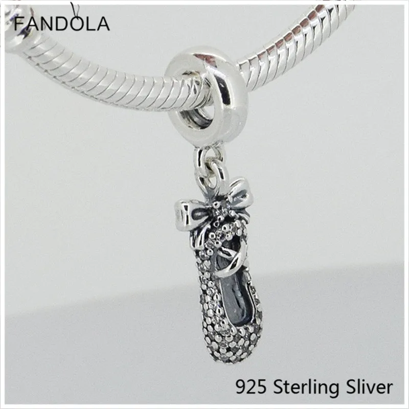 

925 Sterling Silver Ballet Slipper Dangle Charm Fit DIY Brand Bracelet Bead Jewelry Making Woman Gifts