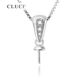 CLUCI 925 Silver Design Rhinestone Necklace charm Pendant Fitting to match 7-8mm pearl for women Necklace jewelry making SP222SB